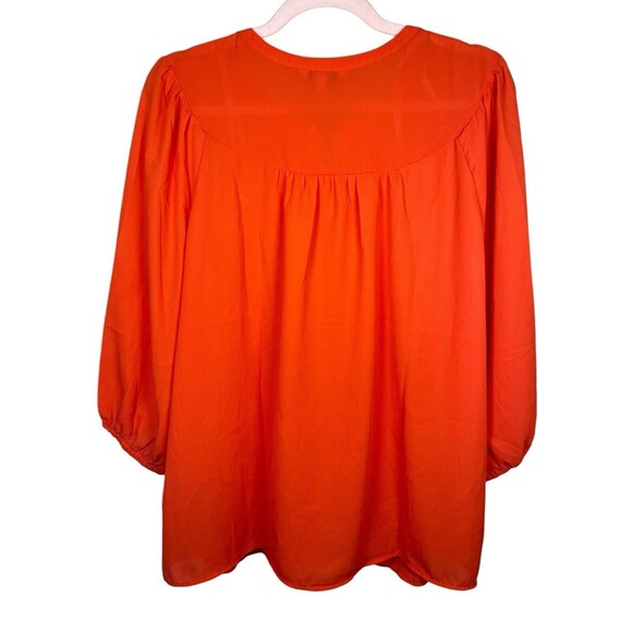 Nanette Lepore Pleated Blouse Womens L Orange Long Sleeve Smocked V-neck Top - Picture 4 of 10